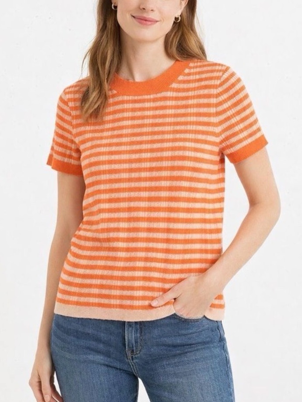 Madewell Ringer Sweater Tee Orange Neon Stripe Small